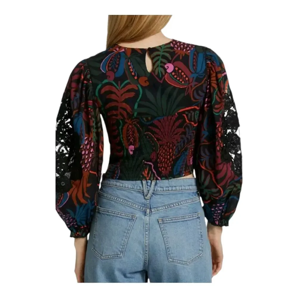 FARM Rio FrutisDream Puff Sleeve SubtleFruit Print NWT Sz S BOHO Art to Wear Y2K